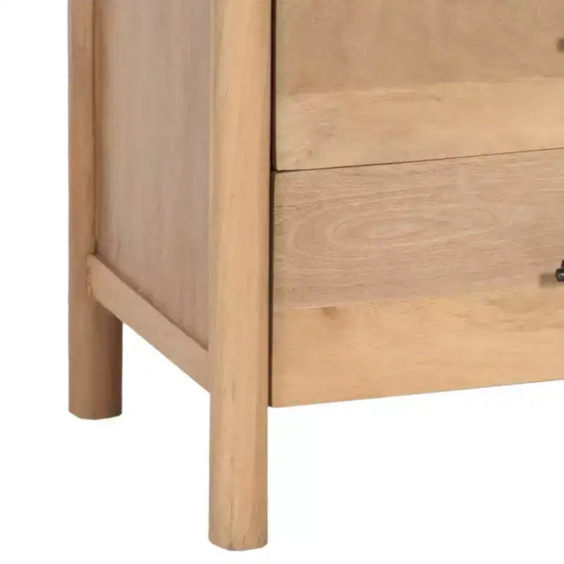 Table de chevet Royal Hampton Geti 29 pouces, 2 tiroirs, étagère ouverte, bois de manguier blanc et chêne naturel fabriqué à la main