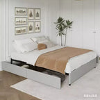 Platform Bed Frame, Fabric Upholstered with 4 Storage Drawers, Wooden Slats Support, No Box Spring Needed, Noise Free, Easy Assembly, Gray Full