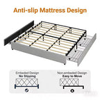 Platform Bed Frame, Fabric Upholstered with 4 Storage Drawers, Wooden Slats Support, No Box Spring Needed, Noise Free, Easy Assembly, Gray Full