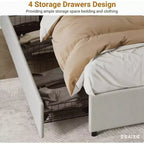 Platform Bed Frame, Fabric Upholstered with 4 Storage Drawers, Wooden Slats Support, No Box Spring Needed, Noise Free, Easy Assembly, Gray Full