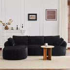 Karl Home |100 in.W Round Arm Corduroy Round L-shaped Boneless Sofa in Black