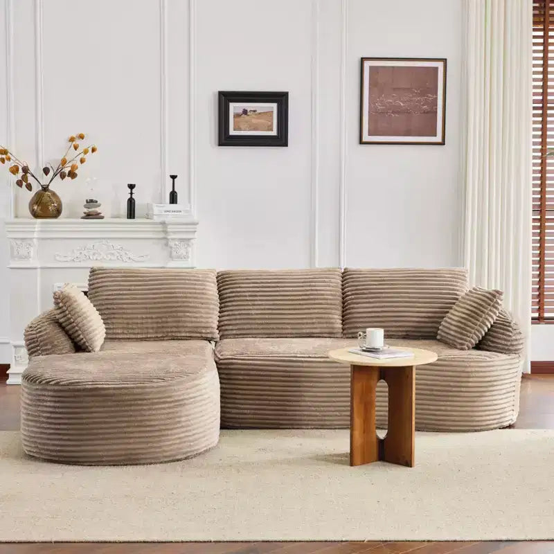 Karl Home | Canapé Boneless d'angle en velours côtelé noir de 254 cm de large avec bras arrondis