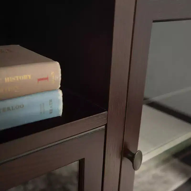 Meuble TV haut traditionnel en verre pour téléviseurs jusqu'à 80 pouces, couleur expresso