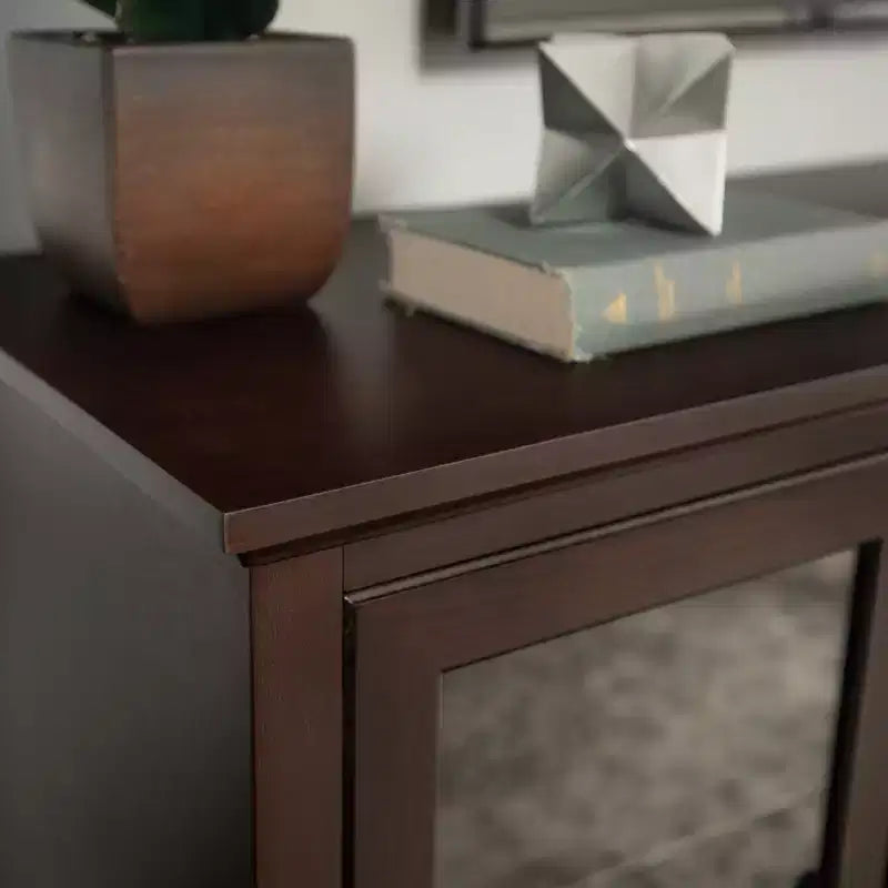 Meuble TV haut traditionnel en verre pour téléviseurs jusqu'à 80 pouces, couleur expresso