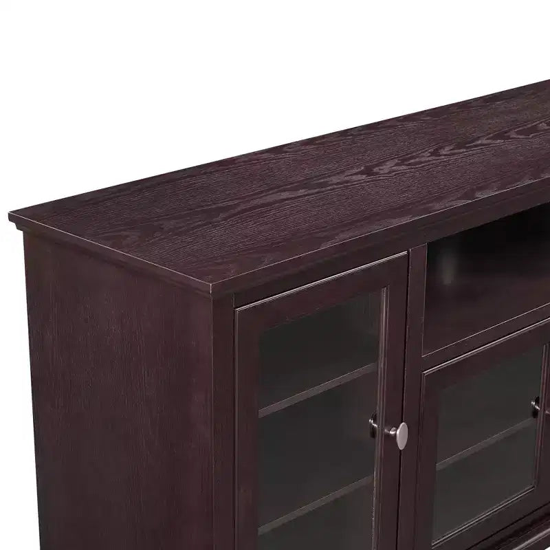 Meuble TV haut traditionnel en verre pour téléviseurs jusqu'à 80 pouces, couleur expresso