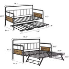 Twin Daybed with Pop Up Trundle Set, Metal Bed Frame with Steel Slat Support, Sofa Bed for Kids/Teens/Adults, Easy Assembly