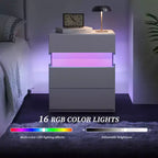 Table de Chevet à 3 Tiroirs avec Lumière LED pour Chambre à Coucher ou Salon
