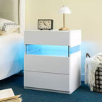 Table de Chevet à 3 Tiroirs avec Lumière LED pour Chambre à Coucher ou Salon