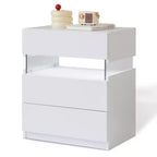 Table de Chevet à 3 Tiroirs avec Lumière LED pour Chambre à Coucher ou Salon