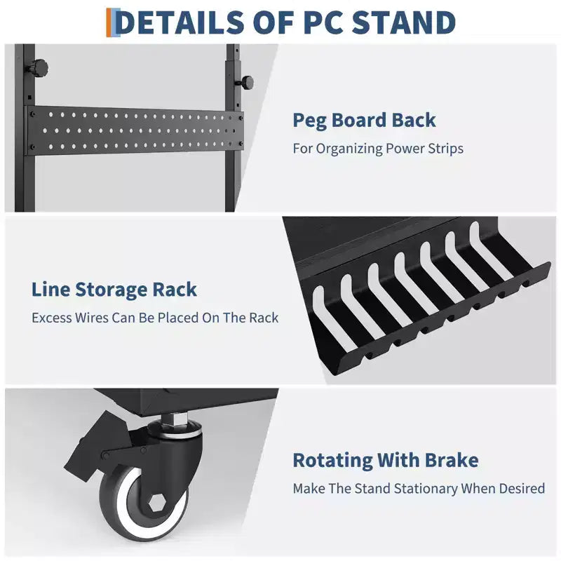 Computer Tower Stand with Wheels, Height Adjustable CPU Holder Cart, 2 Tier Rolling PC Standing Under Desk, Side Table for Gaming Home Office