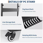 Computer Tower Stand with Wheels, Height Adjustable CPU Holder Cart, 2 Tier Rolling PC Standing Under Desk, Side Table for Gaming Home Office
