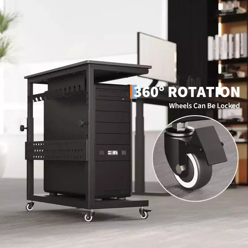Computer Tower Stand with Wheels, Height Adjustable CPU Holder Cart, 2 Tier Rolling PC Standing Under Desk, Side Table for Gaming Home Office