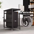 Computer Tower Stand with Wheels, Height Adjustable CPU Holder Cart, 2 Tier Rolling PC Standing Under Desk, Side Table for Gaming Home Office