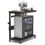 Computer Tower Stand with Wheels, Height Adjustable CPU Holder Cart, 2 Tier Rolling PC Standing Under Desk, Side Table for Gaming Home Office