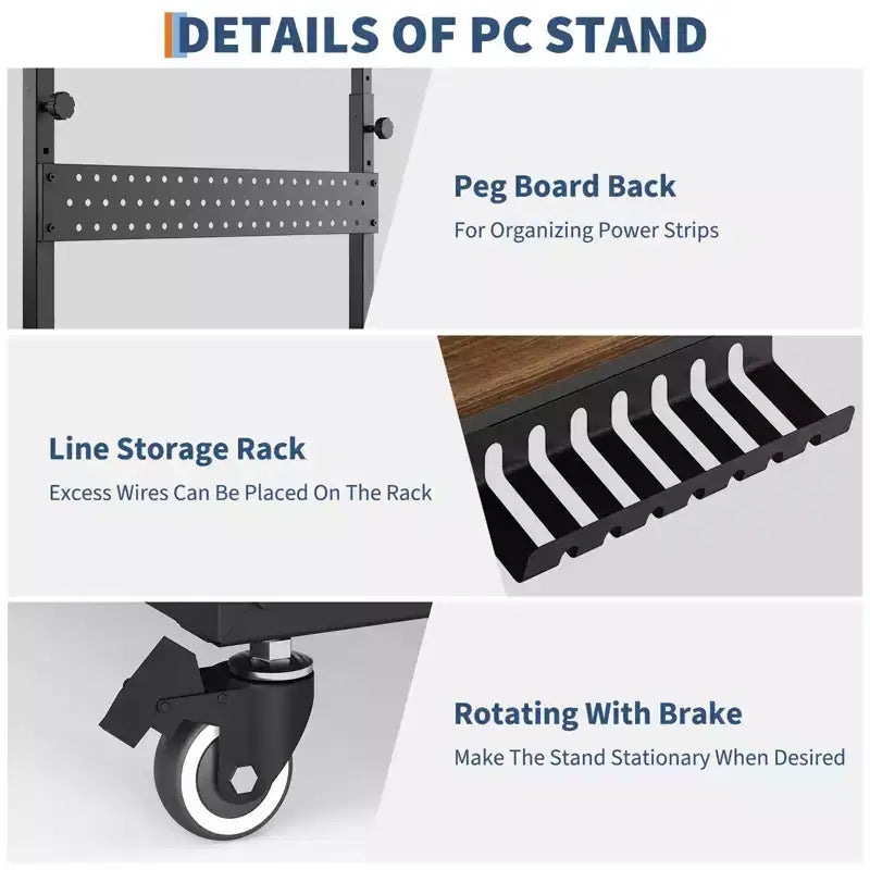Computer Tower Stand with Wheels, Height Adjustable CPU Holder Cart, 2 Tier Rolling PC Standing Under Desk, Side Table for Gaming Home Office