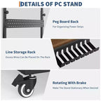 Computer Tower Stand with Wheels, Height Adjustable CPU Holder Cart, 2 Tier Rolling PC Standing Under Desk, Side Table for Gaming Home Office