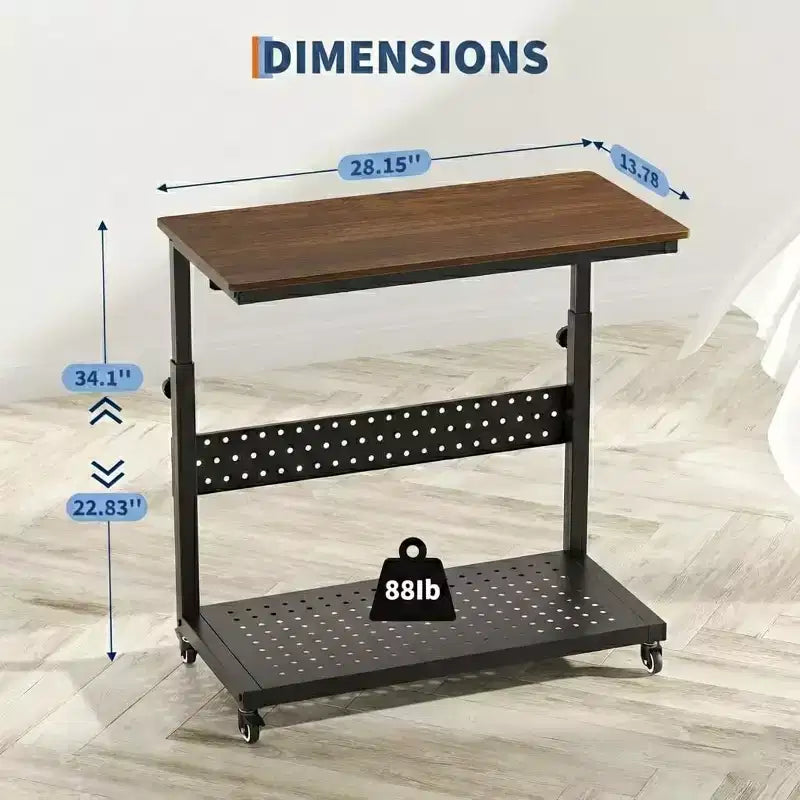 Computer Tower Stand with Wheels, Height Adjustable CPU Holder Cart, 2 Tier Rolling PC Standing Under Desk, Side Table for Gaming Home Office