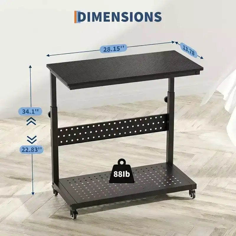 Computer Tower Stand with Wheels, Height Adjustable CPU Holder Cart, 2 Tier Rolling PC Standing Under Desk, Side Table for Gaming Home Office