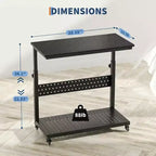 Computer Tower Stand with Wheels, Height Adjustable CPU Holder Cart, 2 Tier Rolling PC Standing Under Desk, Side Table for Gaming Home Office