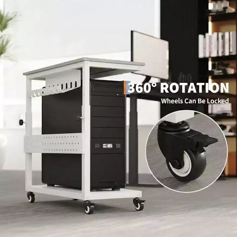 Computer Tower Stand with Wheels, Height Adjustable CPU Holder Cart, 2 Tier Rolling PC Standing Under Desk, Side Table for Gaming Home Office