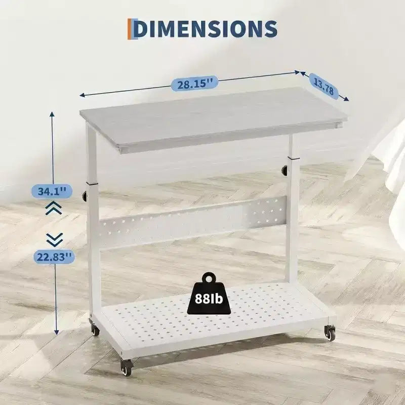 Computer Tower Stand with Wheels, Height Adjustable CPU Holder Cart, 2 Tier Rolling PC Standing Under Desk, Side Table for Gaming Home Office