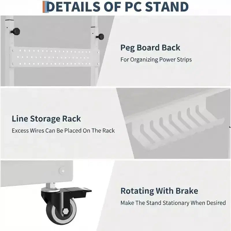 Computer Tower Stand with Wheels, Height Adjustable CPU Holder Cart, 2 Tier Rolling PC Standing Under Desk, Side Table for Gaming Home Office