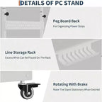 Computer Tower Stand with Wheels, Height Adjustable CPU Holder Cart, 2 Tier Rolling PC Standing Under Desk, Side Table for Gaming Home Office