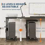 Computer Tower Stand with Wheels, Height Adjustable CPU Holder Cart, 2 Tier Rolling PC Standing Under Desk, Side Table for Gaming Home Office