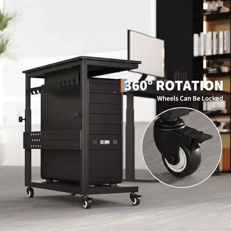 Computer Tower Stand with Wheels, Height Adjustable CPU Holder Cart, 2 Tier Rolling PC Standing Under Desk, Side Table for Gaming Home Office