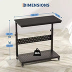 Computer Tower Stand with Wheels, Height Adjustable CPU Holder Cart, 2 Tier Rolling PC Standing Under Desk, Side Table for Gaming Home Office