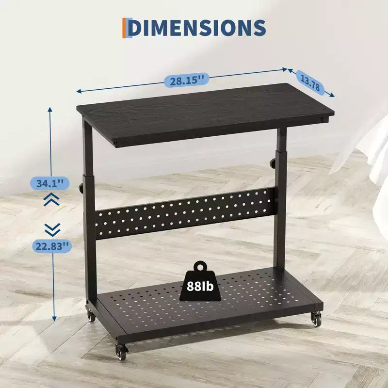 Computer Tower Stand with Wheels, Height Adjustable CPU Holder Cart, 2 Tier Rolling PC Standing Under Desk, Side Table for Gaming Home Office