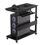 Computer Tower Stand with Wheels, Height Adjustable CPU Holder Cart, 2 Tier Rolling PC Standing Under Desk, Side Table for Gaming Home Office
