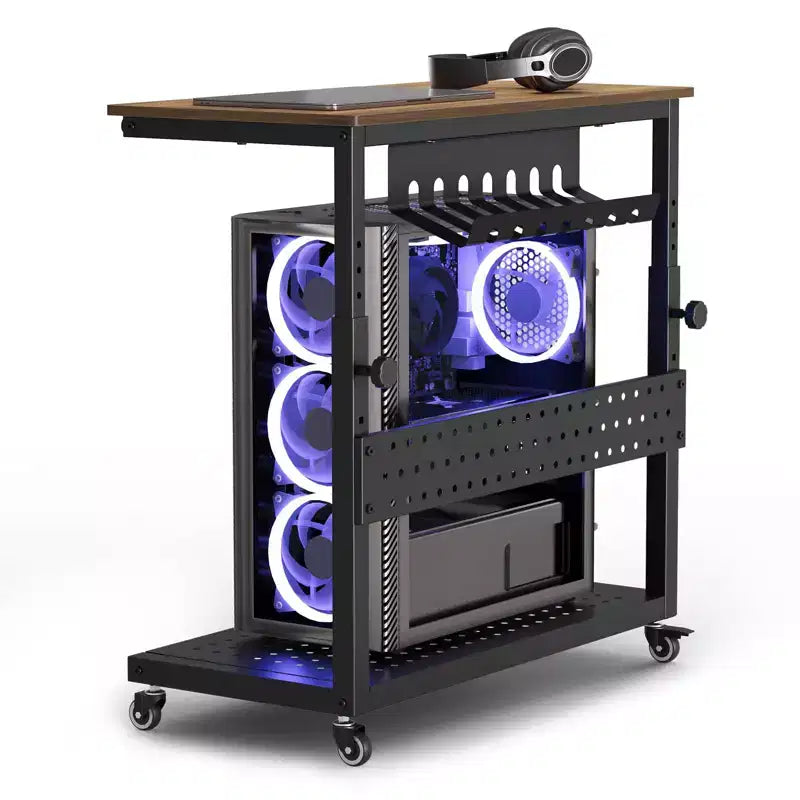 Computer Tower Stand with Wheels, Height Adjustable CPU Holder Cart, 2 Tier Rolling PC Standing Under Desk, Side Table for Gaming Home Office