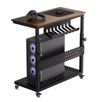 Computer Tower Stand with Wheels, Height Adjustable CPU Holder Cart, 2 Tier Rolling PC Standing Under Desk, Side Table for Gaming Home Office