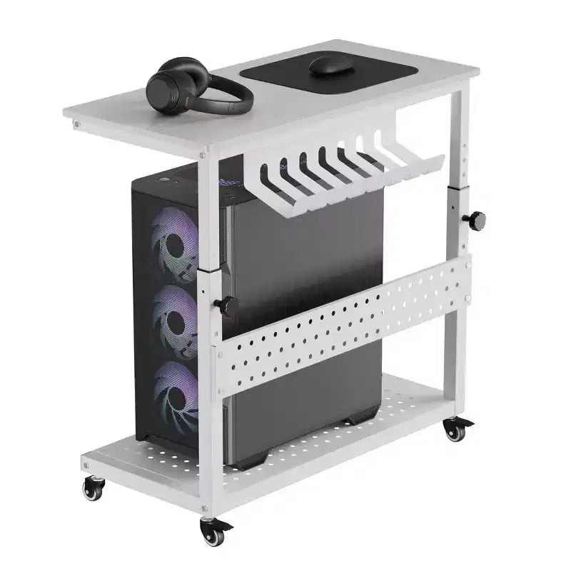 Computer Tower Stand with Wheels, Height Adjustable CPU Holder Cart, 2 Tier Rolling PC Standing Under Desk, Side Table for Gaming Home Office