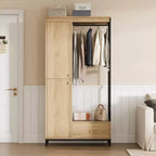 Grande armoire-dressing avec étagères et penderie, Armoire à cadre métallique de 78,9 cm avec tiroir, espace de suspension ouvert et compartiment de rangement