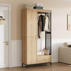 Grande armoire-dressing avec étagères et penderie, Armoire à cadre métallique de 78,9 cm avec tiroir, espace de suspension ouvert et compartiment de rangement