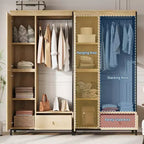 Grande armoire-dressing avec étagères et penderie, Armoire à cadre métallique de 78,9 cm avec tiroir, espace de suspension ouvert et compartiment de rangement