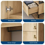 Grande armoire-dressing avec étagères et penderie, Armoire à cadre métallique de 78,9 cm avec tiroir, espace de suspension ouvert et compartiment de rangement