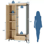 Grande armoire-dressing avec étagères et penderie, Armoire à cadre métallique de 78,9 cm avec tiroir, espace de suspension ouvert et compartiment de rangement