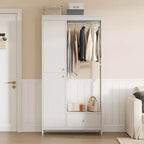 Grande armoire-dressing avec étagères et penderie, Armoire à cadre métallique de 78,9 cm avec tiroir, espace de suspension ouvert et compartiment de rangement