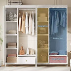 Grande armoire-dressing avec étagères et penderie, Armoire à cadre métallique de 78,9 cm avec tiroir, espace de suspension ouvert et compartiment de rangement