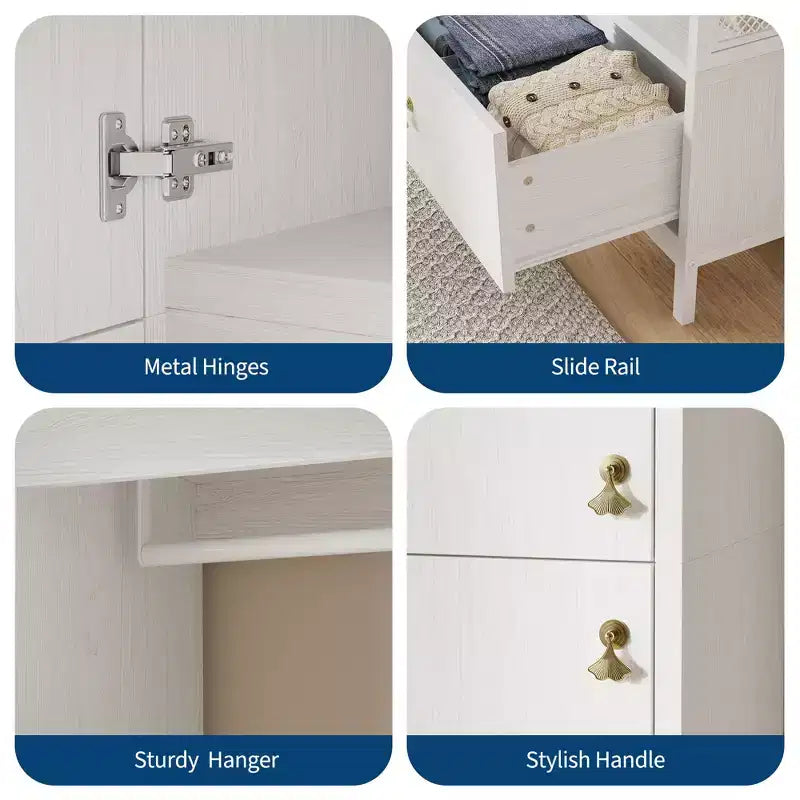 Grande armoire-dressing avec étagères et penderie, Armoire à cadre métallique de 78,9 cm avec tiroir, espace de suspension ouvert et compartiment de rangement