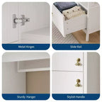 Grande armoire-dressing avec étagères et penderie, Armoire à cadre métallique de 78,9 cm avec tiroir, espace de suspension ouvert et compartiment de rangement
