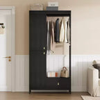 Grande armoire-dressing avec étagères et penderie, Armoire à cadre métallique de 78,9 cm avec tiroir, espace de suspension ouvert et compartiment de rangement