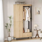 Grande armoire-dressing avec étagères et penderie, Armoire à cadre métallique de 78,9 cm avec tiroir, espace de suspension ouvert et compartiment de rangement