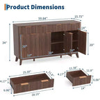 60 Farmhouse Fluted Buffet Cabinet with 3 Drawers and 4 Doors, Sideboard Coffee Bar with Adjustable Shelves