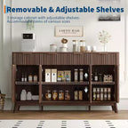 60 Farmhouse Fluted Buffet Cabinet with 3 Drawers and 4 Doors, Sideboard Coffee Bar with Adjustable Shelves