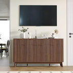 60 Farmhouse Fluted Buffet Cabinet with 3 Drawers and 4 Doors, Sideboard Coffee Bar with Adjustable Shelves