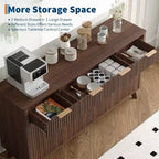 60 Farmhouse Fluted Buffet Cabinet with 3 Drawers and 4 Doors, Sideboard Coffee Bar with Adjustable Shelves